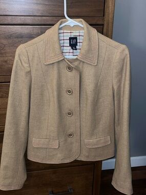 GAP Women's Camel Button-Front Wool-Blend Jacket